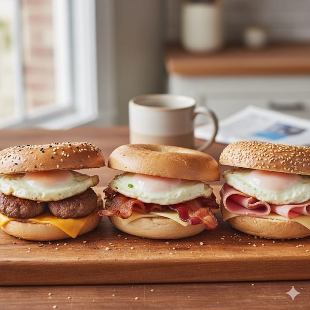 Bagel with Egg, Cheese & Meat.