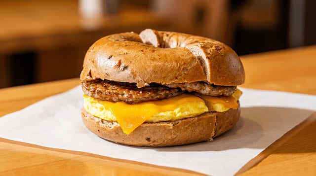 Bagel with Egg, Cheese & Meat.